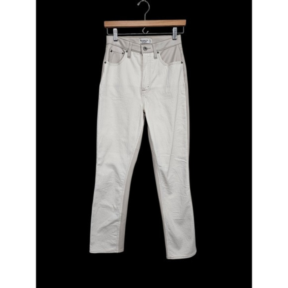 Abercrombie Fitch Slim Straight Jeans 27/4R Cream Faux Leather Ultra High Rise ~